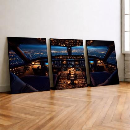 Imagem de Kit 3 Quadro Decorativo Avião Cockpit Cabine Aviação Piloto