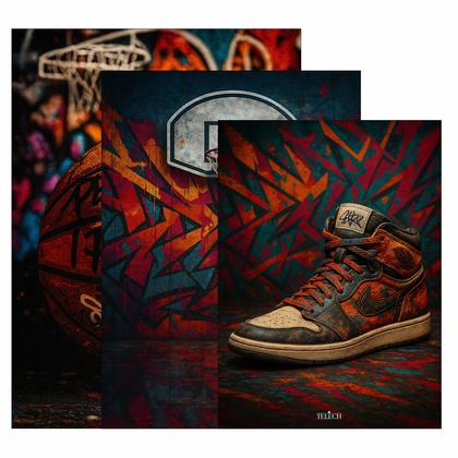 Imagem de Kit 3 Quadro Decorativo Basquete Bola Cesta Tênis Quarto Sala 40x28cm