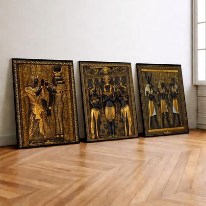 Imagem de Kit 3 Quadro Decorativo Egito Antigo Deus Egípcio Faraó Luxo