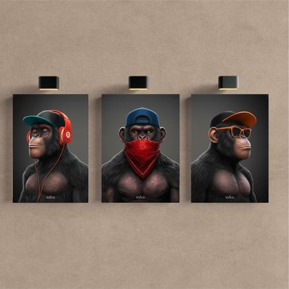 Imagem de Kit 3 Quadro Decorativo Gangue Macacos Premium Sala Quarto 40x28