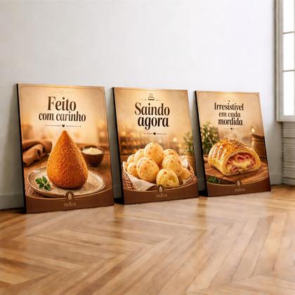 Imagem de Kit 3 Quadro Decorativo Lanchonete Padaria Salgado Luxo Moderno