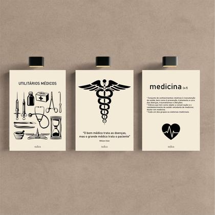 Imagem de Kit 3 Quadro Decorativo Medicina Minimalista Consultório 28x20cm