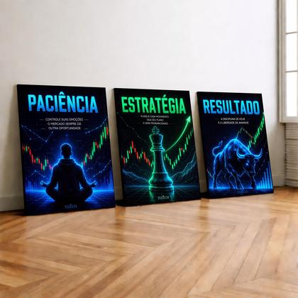 Imagem de Kit 3 Quadro Decorativo Mercado Financeiro Trader Bolsa Ações Investimento Azul
