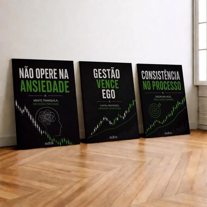 Imagem de Kit 3 Quadro Decorativo Mercado Financeiro Trader Bolsa Ações Investimento Cinza
