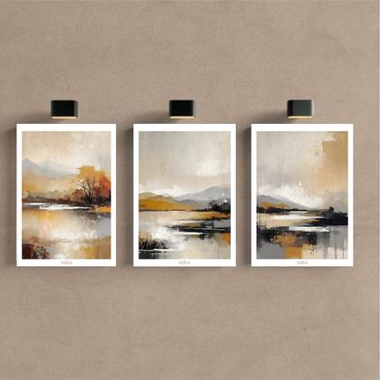 Imagem de Kit 3 Quadro Decorativo Paisagem Laranja Moderno Mar Sala Qualidade Premium Luxo 40x28cm