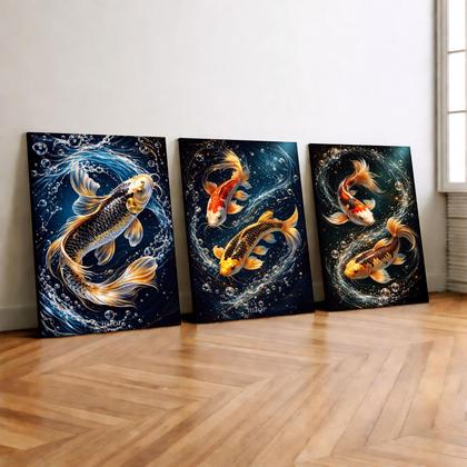 Imagem de Kit 3 Quadro Decorativo Peixe Pesca Koi Carpa Moderno Qualidade Premium 28x20cm