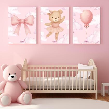 Imagem de Kit 3 Quadro Decorativo Quarto Meninas Bebê Infantil Rosa 40x28cm