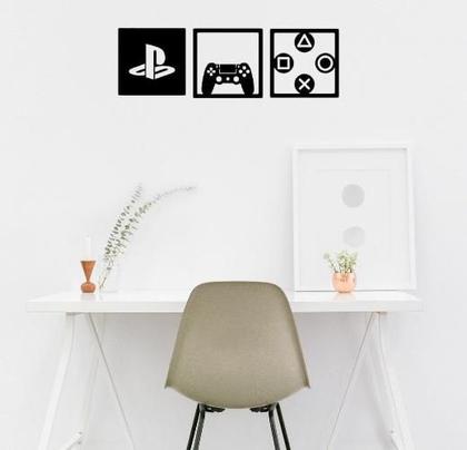 Imagem de Kit 3 Quadro Play Decoração Vazado em MDF PS Gamer Controle