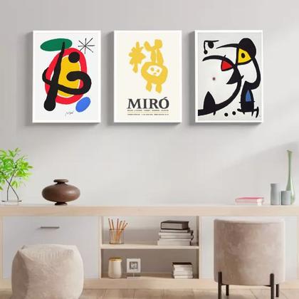 Imagem de Kit 3 Quadros Abstratos Artes de Miró 33x24cm - com vidro