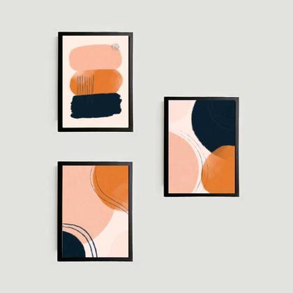 Imagem de Kit 3 Quadros Abstratos Marrom com Preto 45x34cm