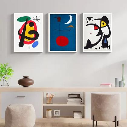Imagem de Kit 3 Quadros Abstratos Obras de Miró 45x34cm - com vidro