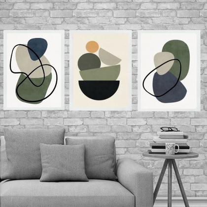 Imagem de Kit 3 Quadros Abstratos Sala Boho Style 24x18cm - com vidro