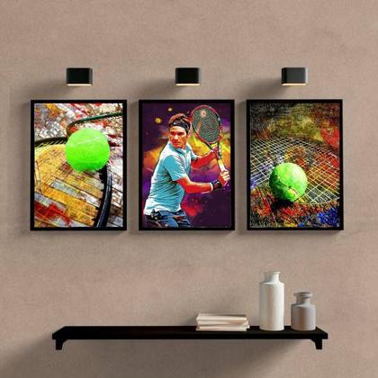 Imagem de Kit 3 Quadros Arte Tenista 24x18cm - com vidro