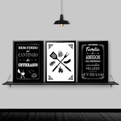 Imagem de Kit 3 Quadros Cantinho Do Churrasco 45x34cm - com vidro