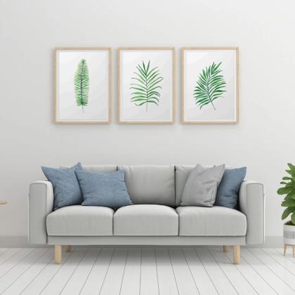 Imagem de Kit 3 Quadros Decorativos 50x70 Folhas Verdes - Londrinorte Molduras