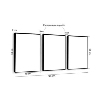 Imagem de Kit 3 Quadros Decorativos Abstrato Flores Bege Boho 60x40cm