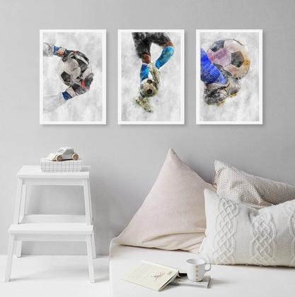 Imagem de Kit 3 Quadros Decorativos Aquarela Futebol 45x34cm - com vidro