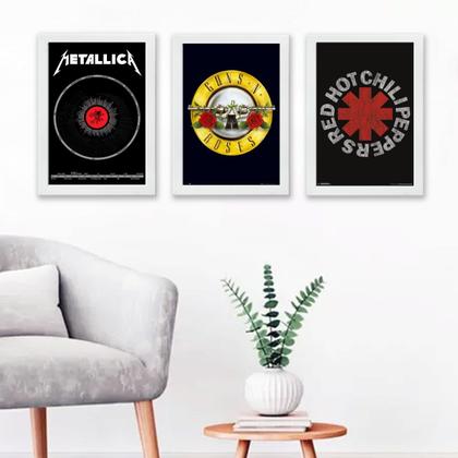 Imagem de Kit 3 Quadros Decorativos BandasDeRock 24x18cm - com vidro