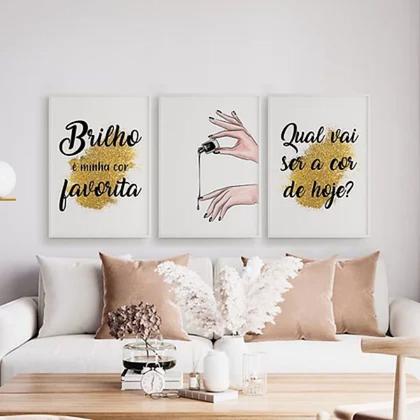 Imagem de Kit 3 Quadros Decorativos Esmalte Brilho 24x18cm - com vidro
