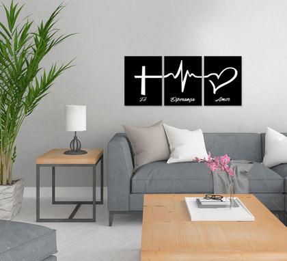Imagem de Kit 3 Quadros Decorativos Fé Esperança Amor  Quarto Sala Recepção