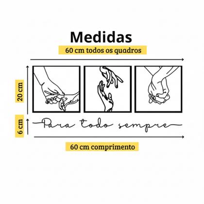 Imagem de Kit 3 Quadros Decorativos + Frase P/ Parede Quarto Casal Minimalista MDF