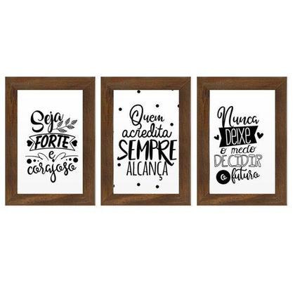 Imagem de Kit 3 Quadros Decorativos Frases Motivação Fé Preto e Branco Quadro de Parede Sala Quarto com Moldura Hugart 10x15cm