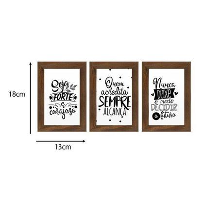 Imagem de Kit 3 Quadros Decorativos Frases Motivação Fé Preto e Branco Quadro de Parede Sala Quarto com Moldura Hugart 10x15cm