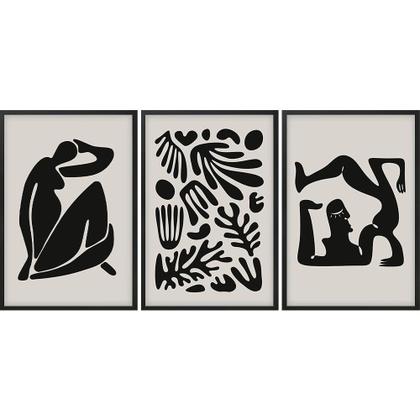 Imagem de Kit 3 Quadros Decorativos Matisse Escultura PB 33x24cm - com vidro