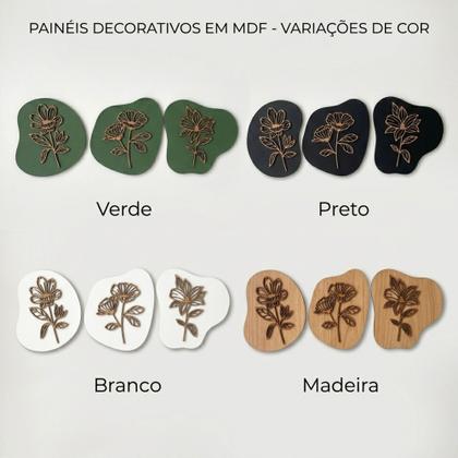 Imagem de Kit 3 Quadros Decorativos MDF Floral Moderno para Parede Sala