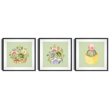 Imagem de Kit 3 Quadros Decorativos Mini Jardim Arte Botânica