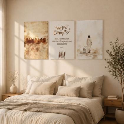 Imagem de Kit 3 Quadros Decorativos Religioso Bíblico 40x60cm