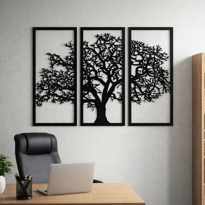 Imagem de Kit 3 Quadros Decorativos Vazados MDF Preto Fosco Árvore da Vida para Sala e Quarto