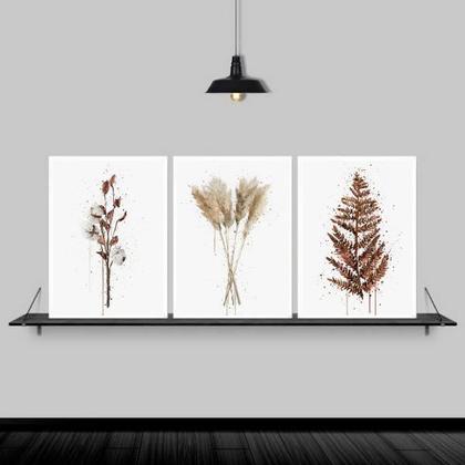 Imagem de Kit 3 Quadros Flores Secas Aquarela 45x34cm - com vidro