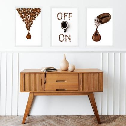 Imagem de Kit 3 Quadros Grãos De Café Gotas - ON OFF 24x18cm