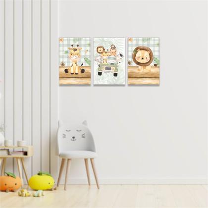 Imagem de Kit 3 quadros Infantil Safari Menino Bebê Decoração Quarto