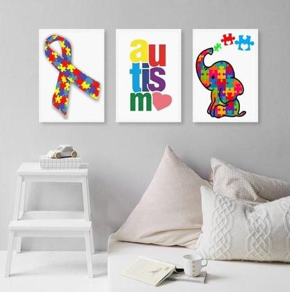 Imagem de Kit 3 Quadros Infantis Autismo 24X18Cm