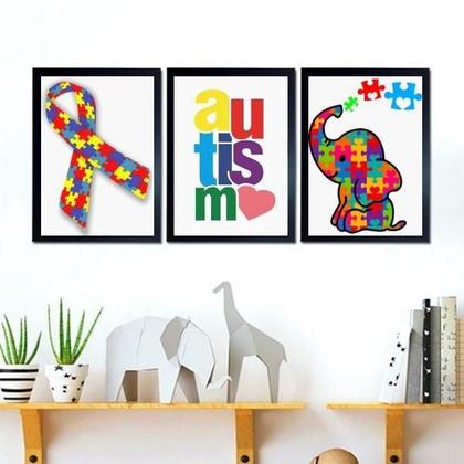 Imagem de Kit 3 Quadros Infantis Autismo 33X24Cm