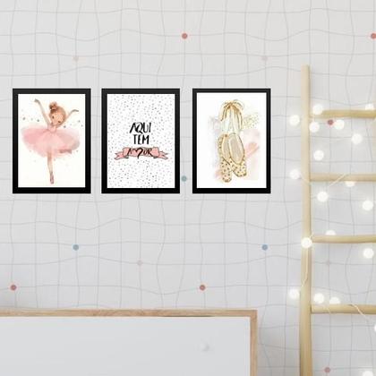 Imagem de Kit 3 Quadros Infantis Bailarina - Amor 33X24Cm