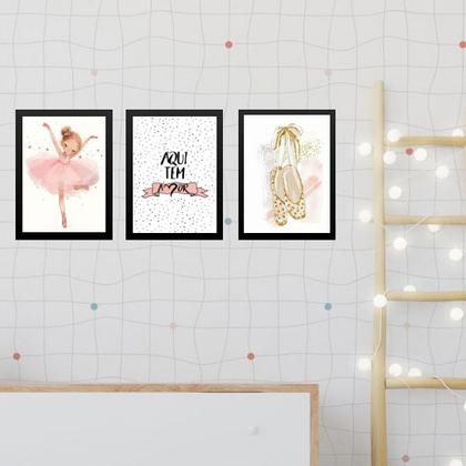 Imagem de Kit 3 Quadros Infantis Bailarina - Cristão 45x34cm