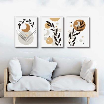 Imagem de Kit 3 Quadros Luas e Estrelas Boho 45x34cm