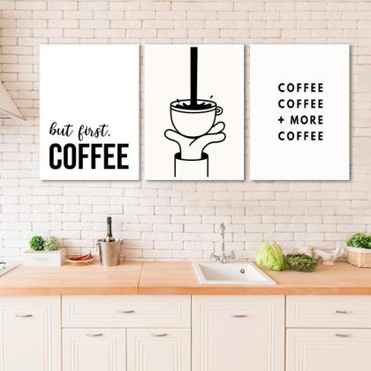 Imagem de Kit 3 Quadros Minimalistas Café - Coffee 33X24Cm - Com Vidro