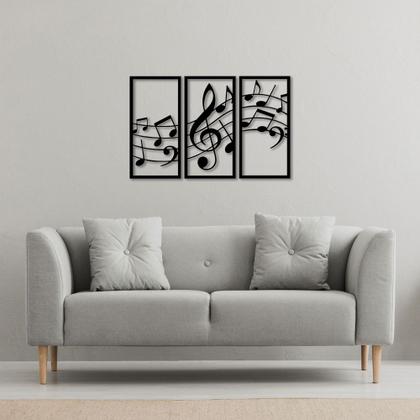 Imagem de Kit 3 Quadros Música Melodia Notas Musicais Vazado em MDF 