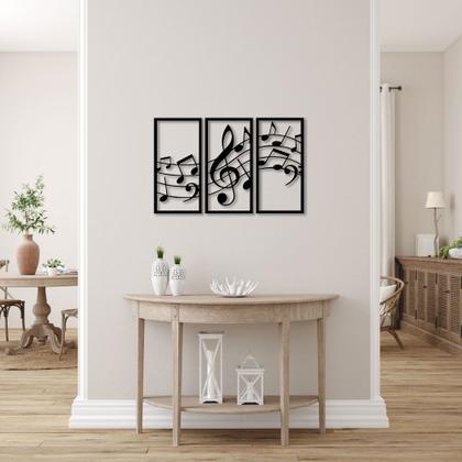 Imagem de Kit 3 Quadros Música Melodia Notas Musicais Vazado em MDF 