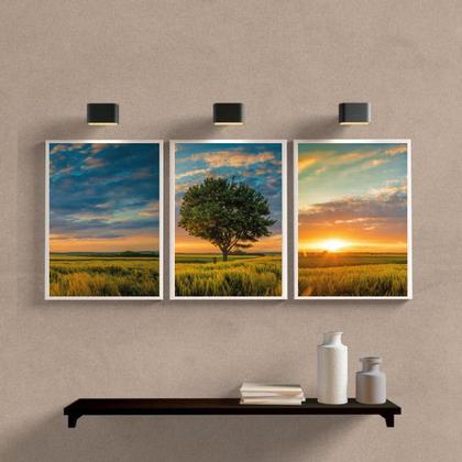 Imagem de Kit 3 Quadros Paisagem Árvore PorDoSol 24x18cm - com vidro