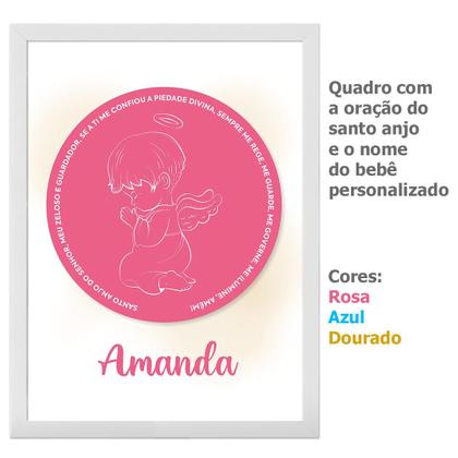 Imagem de Kit 3 Quadros para Quarto Infantil Bebê com Moldura Oração Anjo Nossa Senhora Jesus sem vidro