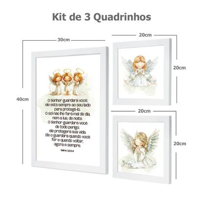 Imagem de Kit 3 Quadros para Quarto Infantil Bebê com Moldura Oração Anjo Nossa Senhora Jesus sem vidro