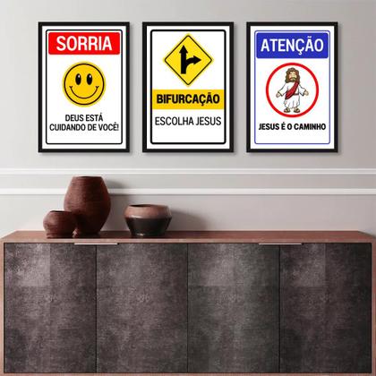 Kit 3 Quadros Placas Cristãs - Jesus 33x24cm - Quadros On-line Imagem de Kit 3 Quadros Placas Cristãs - Jesus 33x24cm