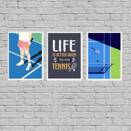 Imagem de Kit 3 Quadros Play Tennis 45x34cm