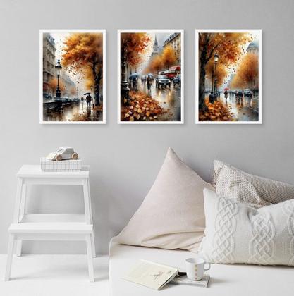 Imagem de Kit 3 Quadros Românticos Cidade Europa 45x34cm