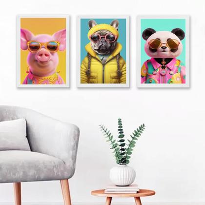 Imagem de Kit 3 Quadros Teenager Bichos Fashion 24X18Cm